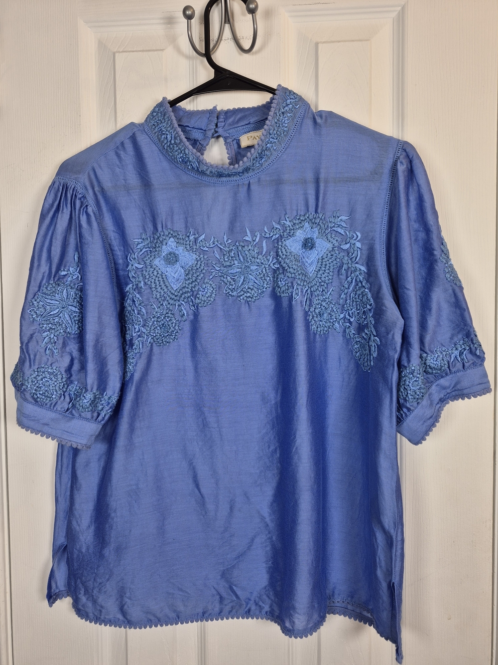 Payal Jain Anthropologie Jain Carrington Blue Embroidered Silk Blend Blouse S